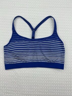 Athleta Royal Blue and Light Blue Striped Racerback Sports Bra
